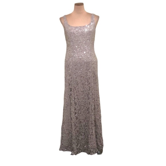 NWT Alex Evenings Gown Formal Maxi Dress Size 8 Beige Paisley Lace Sequins - Picture 1 of 11